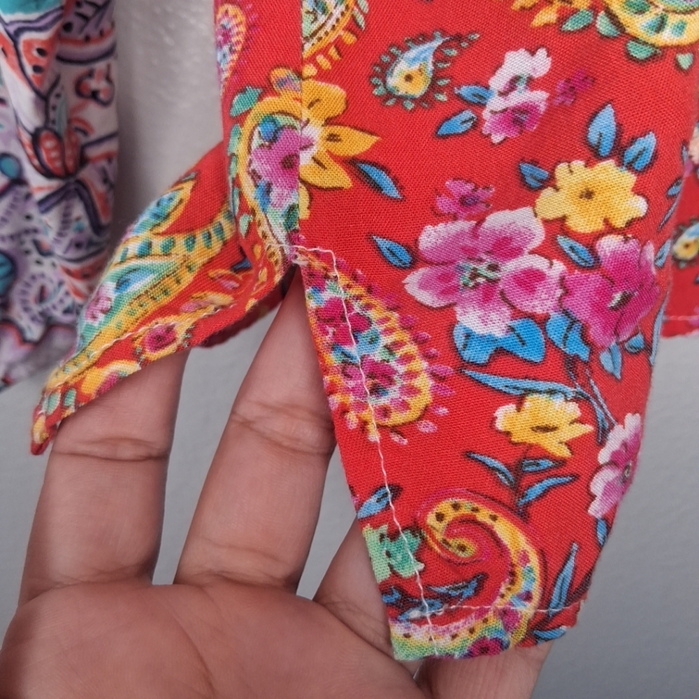 Savanna Jane Mixed Print Floral Embroidered Blouse Ruffle Tie Neck Boho L - Picture 8 of 16